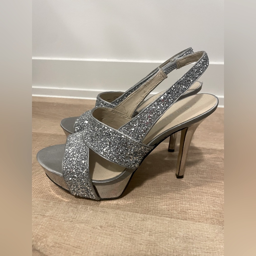 Silver Glitter Slingback Heels
